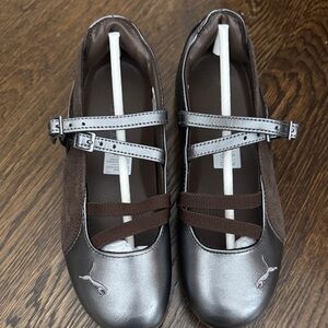 Puma Silver and Brown Mary Jane Flats